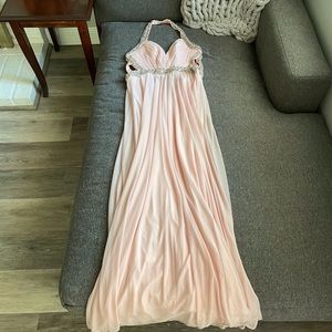 David’s Bridal Light pink halter dress with sequin/rhinestones around straps